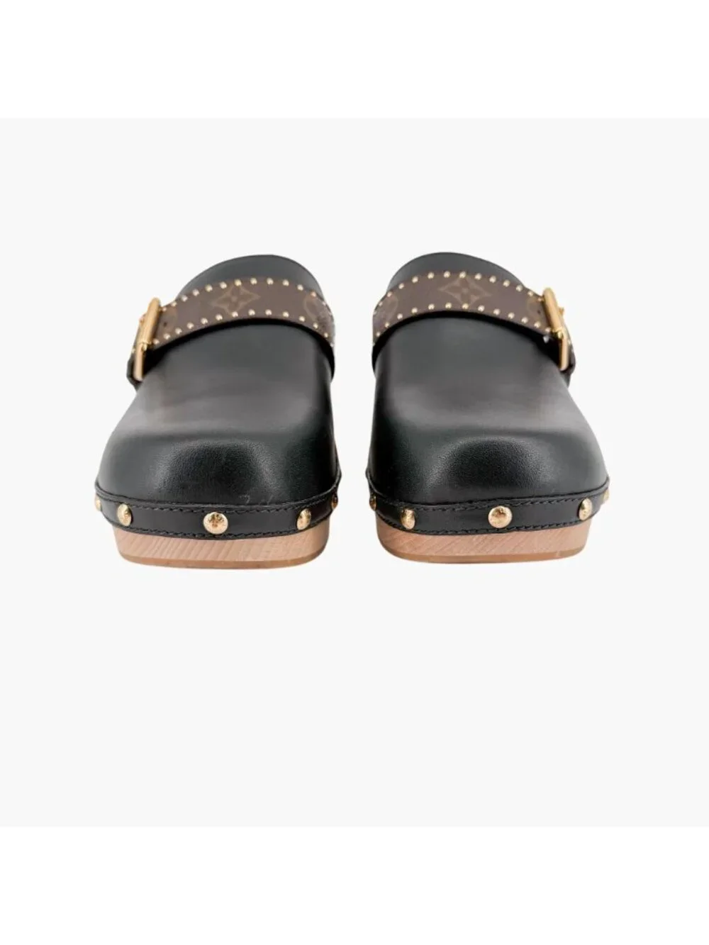 Louis Vuitton LV Cottage Mule Clogs Black Leather Size 39 US 9 Women's Wooden